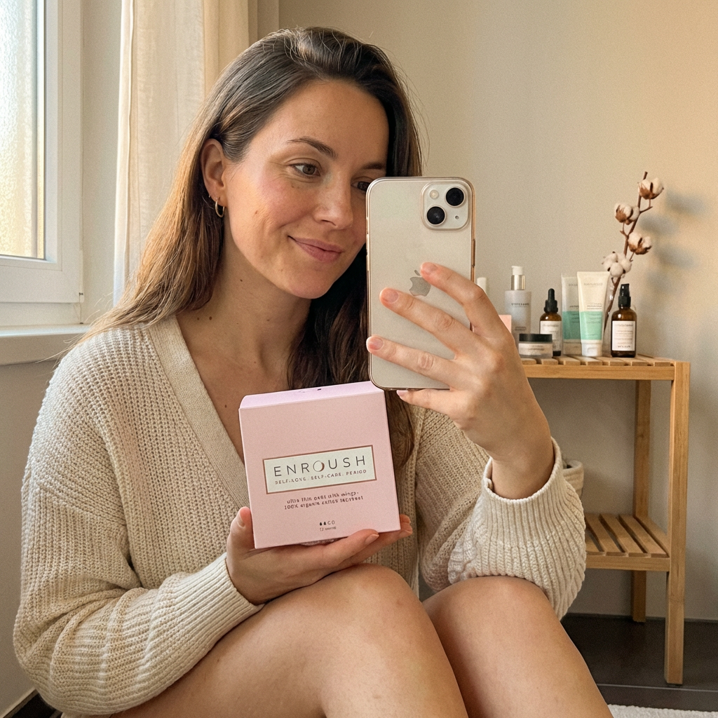 Customer selfie with Enroush feminine hygiene products